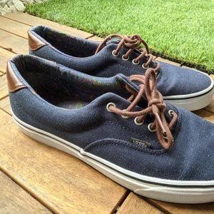 Navy and Brown Leather Vans Era Shoes (US Men's 11)